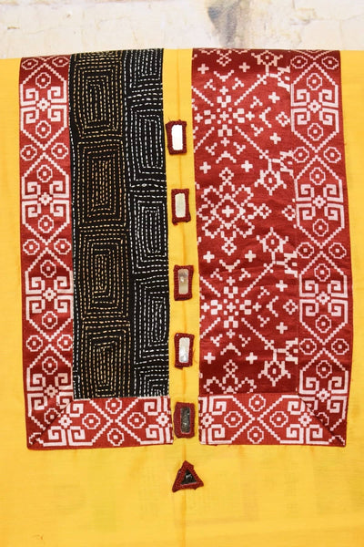 Yellow Cotton Silk Mashru Patchwork Kurti