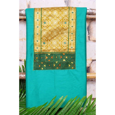 Sea Green Cotton Silk Mashru Patchwork Kurti
