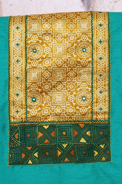 Sea Green Cotton Silk Mashru Patchwork Kurti