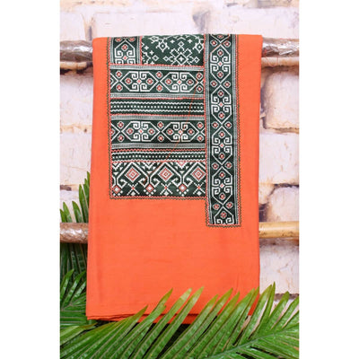 Orange Cotton Silk Mashru Patchwork Kurti