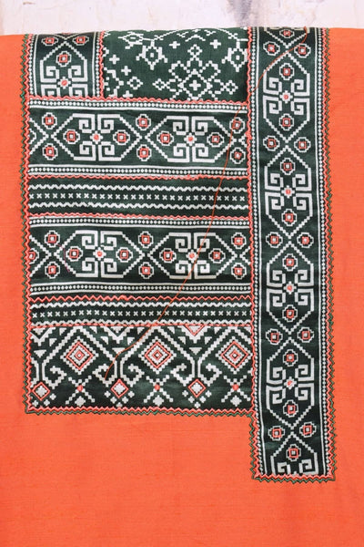 Orange Cotton Silk Mashru Patchwork Kurti