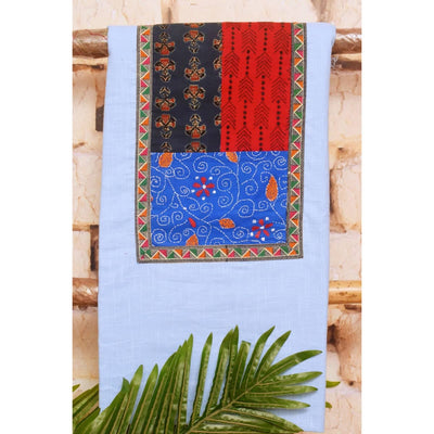 Blue Cotton Ajrakh Patchwork Kurti Fabric
