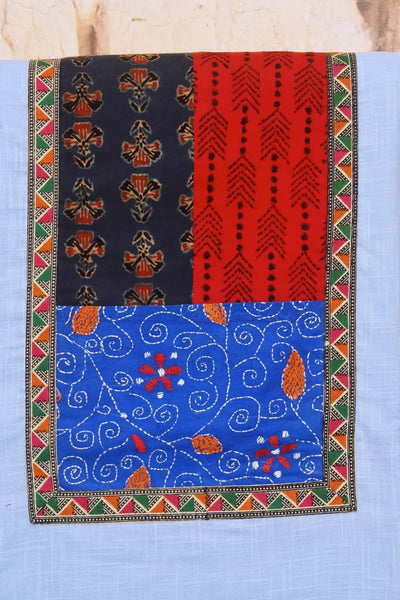 Blue Cotton Ajrakh Patchwork Kurti Fabric