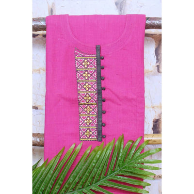 Pink Customised Cotton Embroidered Kurti