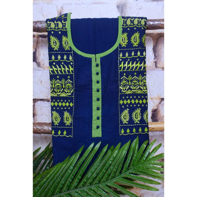 Blue Customised Cotton Embroidered Kurti