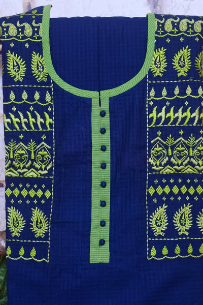 Blue Customised Cotton Embroidered Kurti