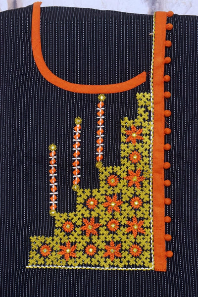 Black Customised Cotton Embroidered Kurti