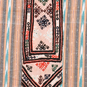 Peach Pochampally Ikat Cotton Kutch Oldwork Kurti Fabric