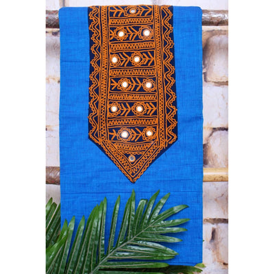 Blue Cotton Kutch Oldwork Kurti Fabric