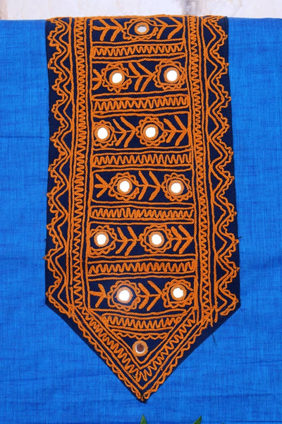 Blue Cotton Kutch Oldwork Kurti Fabric