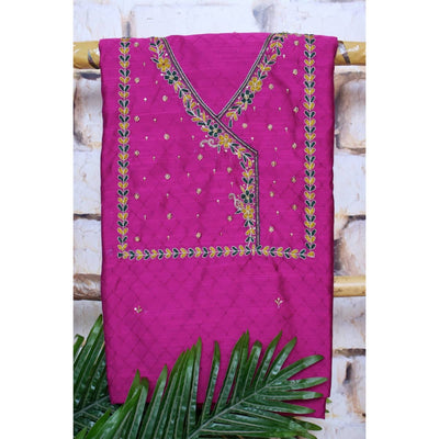 Purple Hand Embroidered Cotton Silk Kurti Fabric