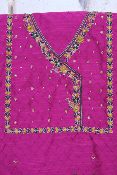 Purple Hand Embroidered Cotton Silk Kurti Fabric