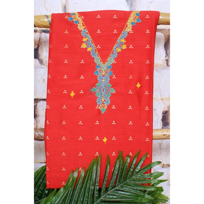 Red Hand Embroidered Cotton Silk Kurti Fabric