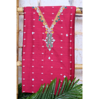 Pink Hand Embroidered Cotton Silk Kurti Fabric