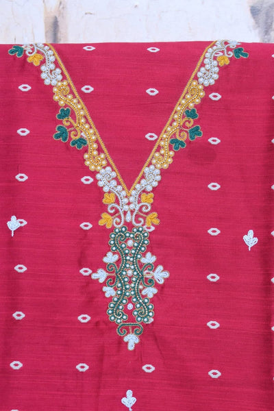 Pink Hand Embroidered Cotton Silk Kurti Fabric
