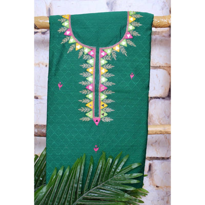 Green Hand Embroidered Cotton Silk Kurti Fabric