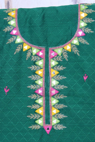 Green Hand Embroidered Cotton Silk Kurti Fabric