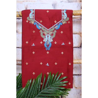 Maroon Hand Embroidered Cotton Silk Kurti Fabric