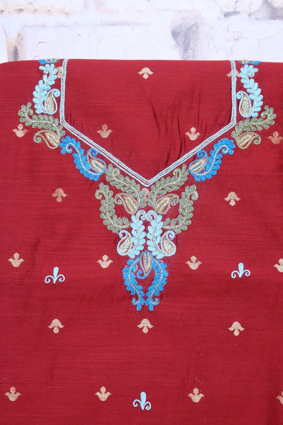 Maroon Hand Embroidered Cotton Silk Kurti Fabric