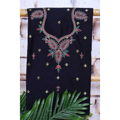 Black Hand Embroidered Cotton Silk Kurti Fabric