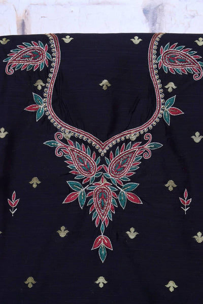 Black Hand Embroidered Cotton Silk Kurti Fabric