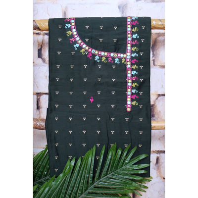 Moss Green Hand Embroidered Cotton Silk Kurti Fabric