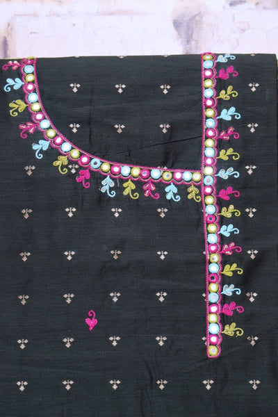 Moss Green Hand Embroidered Cotton Silk Kurti Fabric