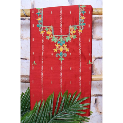 Red Hand Embroidered Cotton Silk Kurti Fabric