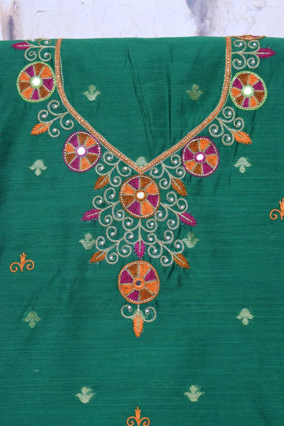 Green Hand Embroidered Cotton Silk Kurti Fabric