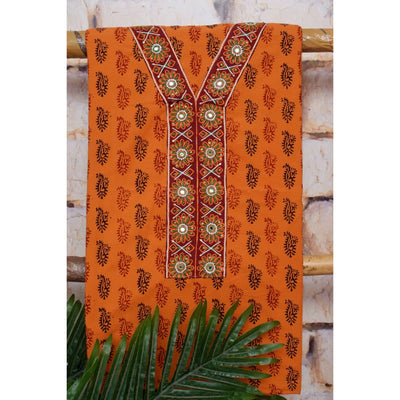 Orange Bagh Hand Embroidered Cotton Kurti