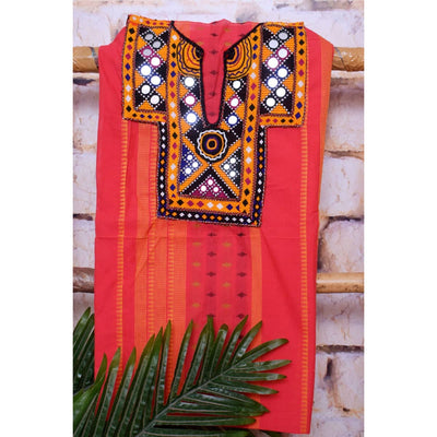 Red Cotton Kutch Old Work Kurti