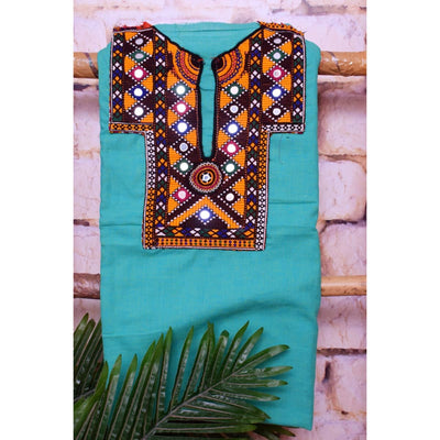Sea Green Cotton Kutch Old Work Kurti