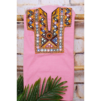 Pink Cotton Kutch Old Work Kurti