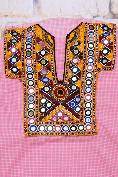 Pink Cotton Kutch Old Work Kurti