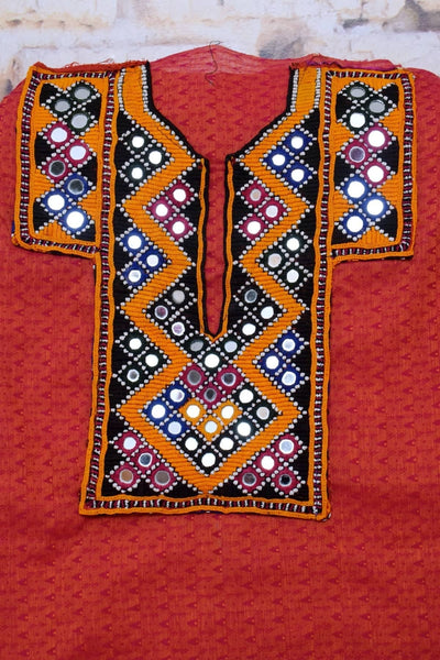 Red Cotton Kutch Old Work Kurti
