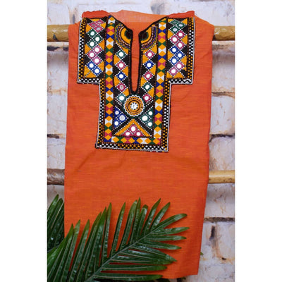 Orange Cotton Kutch Old Work Kurti