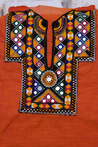 Orange Cotton Kutch Old Work Kurti