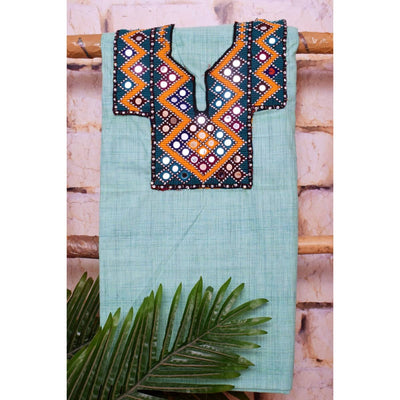 Sea Green Cotton Kutch Old Work Kurti