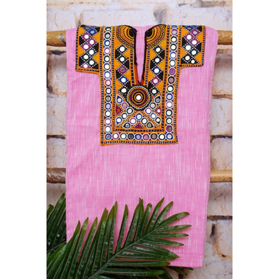 Pink Cotton Kutch Old Work Kurti