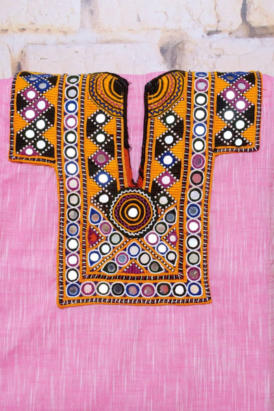 Pink Cotton Kutch Old Work Kurti