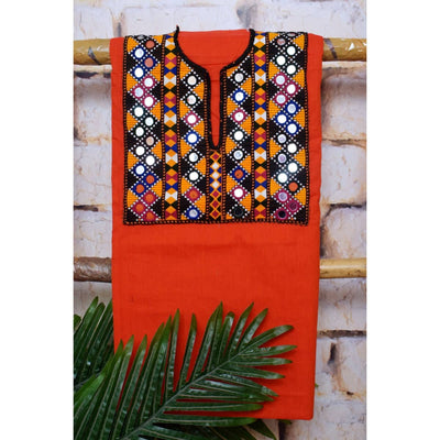 Red Cotton Kutch Old Work Kurti