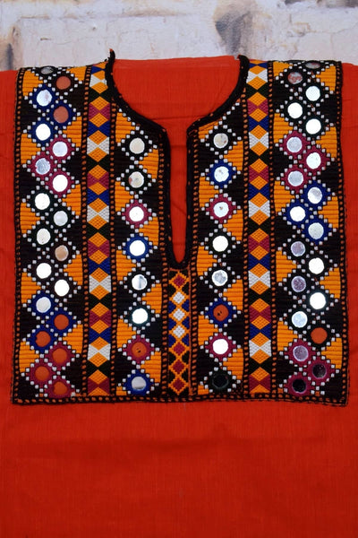 Red Cotton Kutch Old Work Kurti