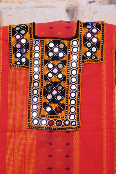 Red Cotton Kutch Old Work Kurti
