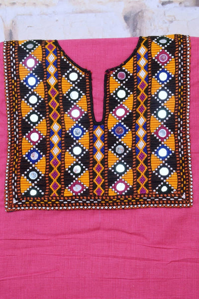 Pink Cotton Kutch Old Work Kurti