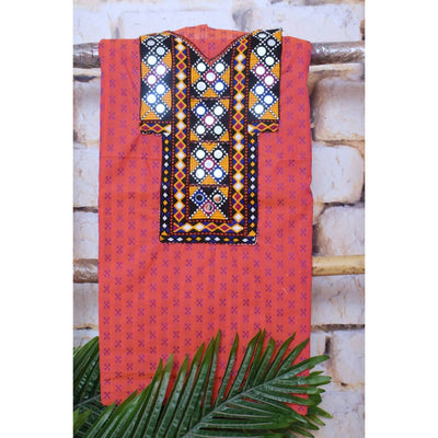 Red Cotton Kutch Old Work Kurti