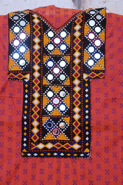 Red Cotton Kutch Old Work Kurti