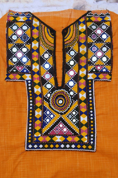 Yellow Cotton Kutch Old Work Kurti