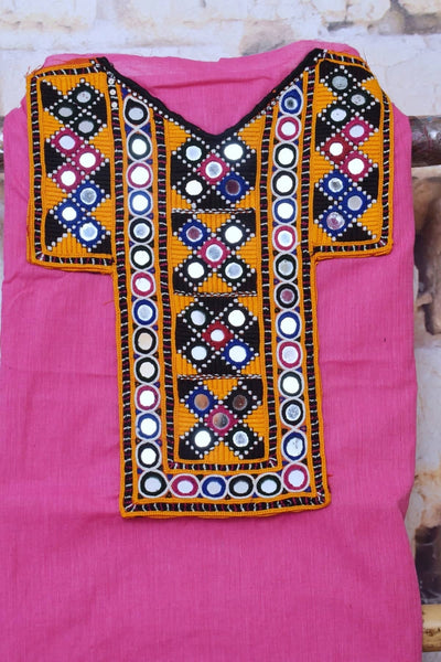 Pink Cotton Kutch Old Work Kurti