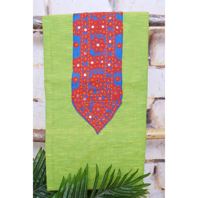 Green Cotton Kutch Oldwork Kurti Fabric