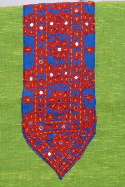 Green Cotton Kutch Oldwork Kurti Fabric